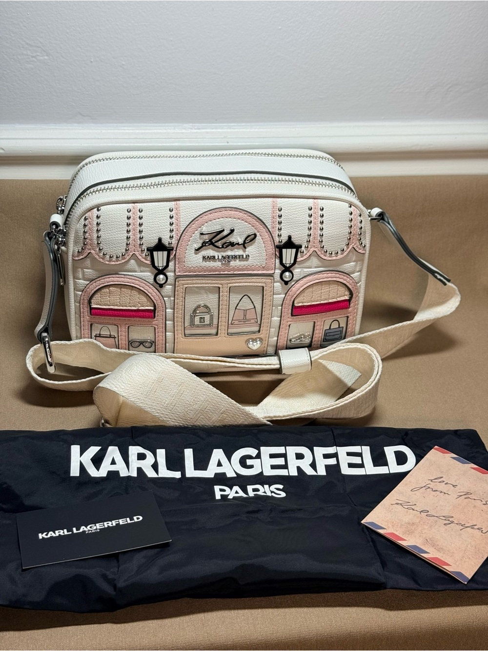 Karl Lagerfeld Cream & Pink Crossbody Bag